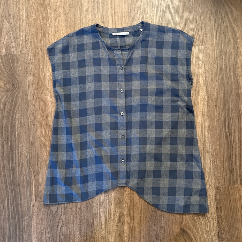 Hope Stockholm size 40 Button-Front Checked Sleeveless Top - Blue